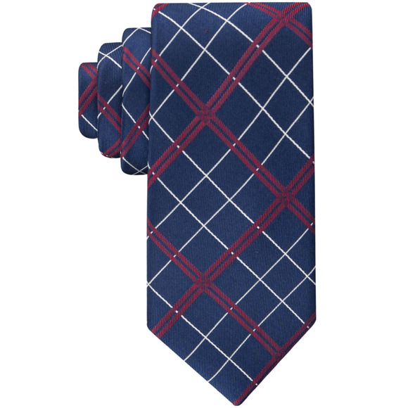 Tommy Hilfiger Men Windowpane Tie Red/Navy - Picture 1 of 2